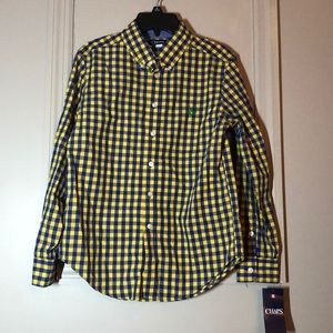 Button Down checkered blue and yellow long sleeve